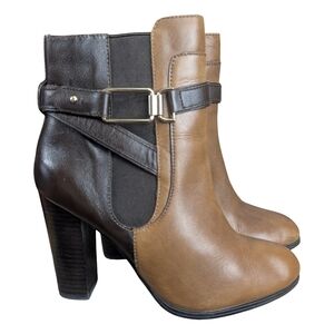 ALDO Two-Tone Brown Leather High Heel Ankle Boots • US 8.5
